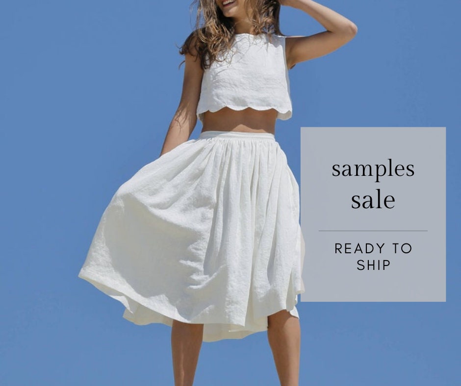 Linen skirt knee length summer skirt. Ready to ship. Sample sale