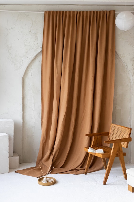 Linen Curtains 107inches/274cm. Extra Long and Extra Wide Cacao color Drapery. Large Linen Curtains in Various Colors. Custom Size Linen.