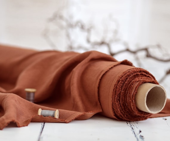 Linen fabric. Burnt orange linen. Medium weight linen. Baltic linen fabric. Flax linen fabric. Prewashed soft linen fabric by meter or yard.