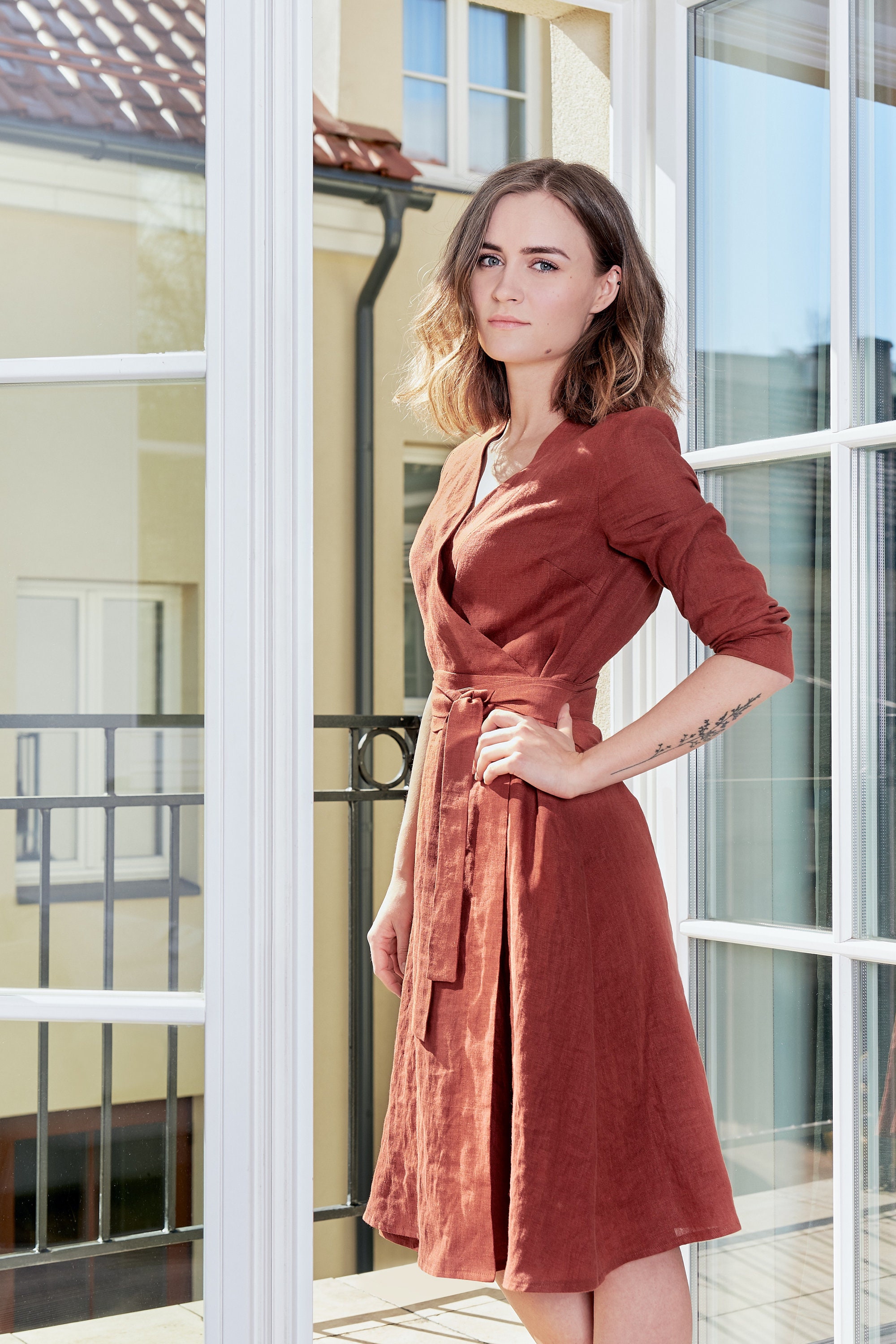 country road linen midi dress