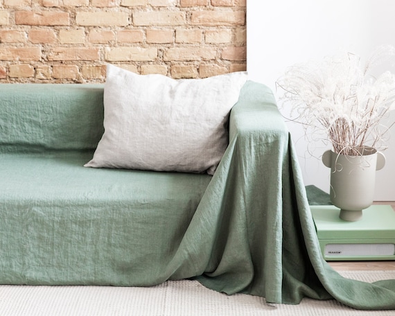 Linen Couch cover. Extra big Couch Coverlet . Sofa Blanket. Blanket for Gift. Softened linen blanket in 47 colors.