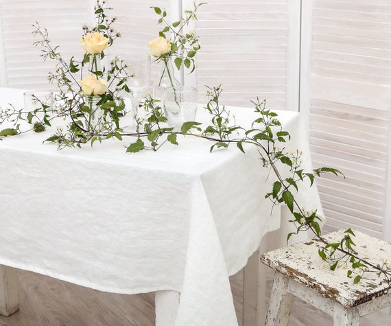 Linen tablecloth. Washed linen tablecloth. Table cloth in cream white color. Handmade table linen available in 47 colors.