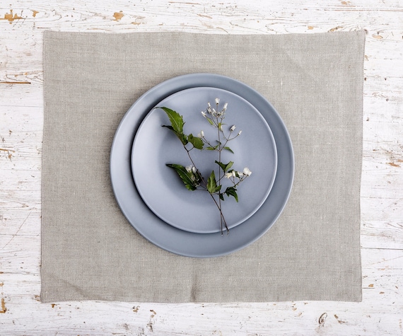 Linen placemats in natural linen color. Set of 4/6 washed rectangle 14" x 18" doubled soft linen placemats available in 47 colors.