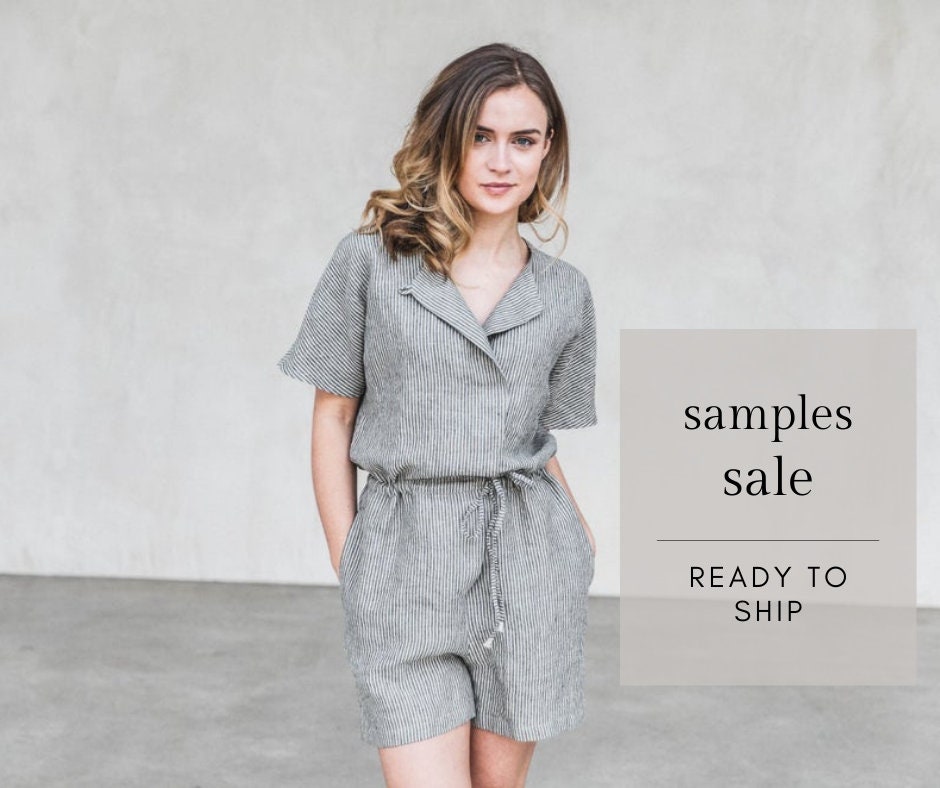Linen jumpsuit. Loose fit linen romper. Ready to ship. Sample sale