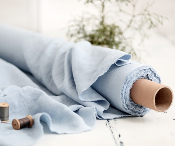 Lithuanian linen. Linen fabric. Sky blue color linen. Medium weight Baltic linen fabric. Prewashed soft linen fabric by meter or yard.