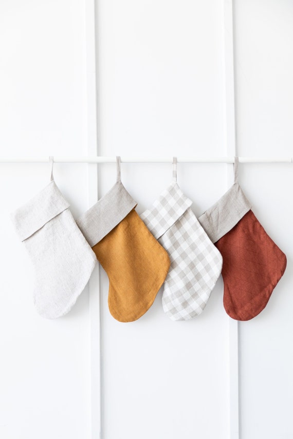 Christmas Linen stockings. Natural linen handmade stocking gift for Chrismas. Zero waste Christmas decoration.