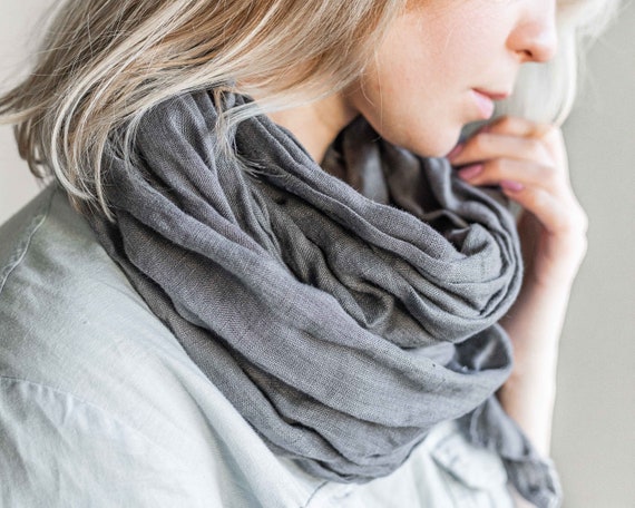 Washed light weight linen scarf. Handmade soft and thin linen shawl. Spring or summer gift idea.