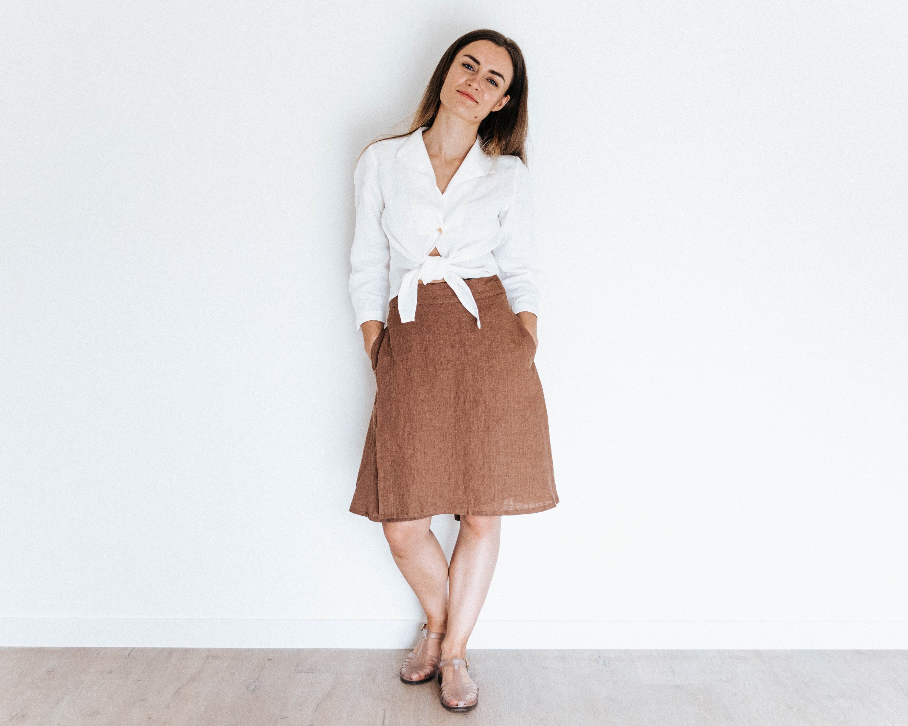 Linen skirt. Wrap skirt with deep side pockets. Summer skirt. A line ...