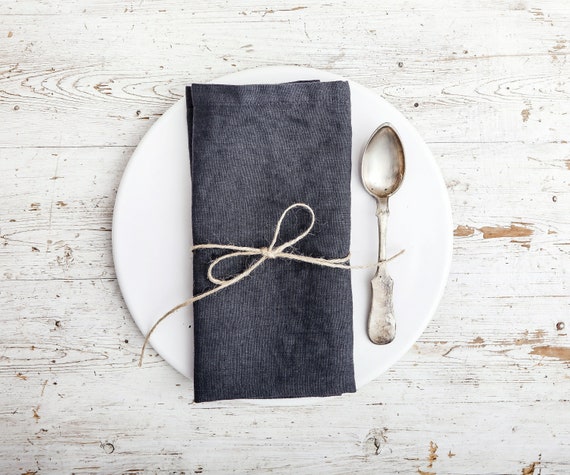 Linen napkins in charcoal color. Set of 2/3/4 washed 16,5" square simple finished soft linen napkins available in 47 colors.