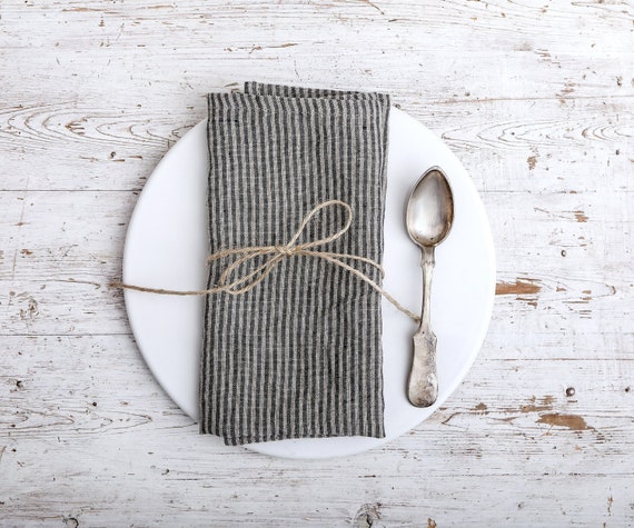 Stripped linen napkins in natural/gray colors. Set of 2/3/4 washed  16.5"x 16.5"simple finished soft linen napkins available in 47 colors.