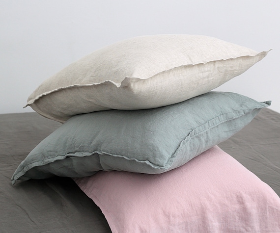 Set of 2, 4, 6 Stonewashed Linen Pillow Cases in Stylish Forest