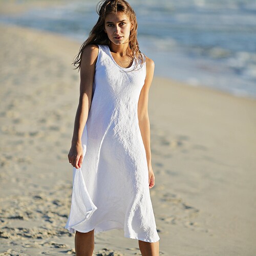 Linen Dress. Sundress With a Sash Belt 
