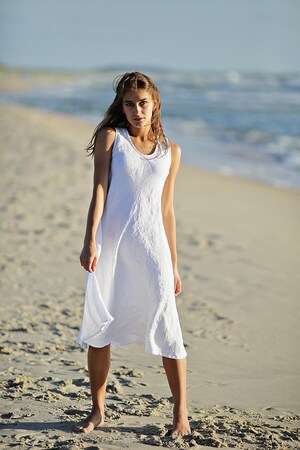 Robe Longue En Lin Femme – Manches 3/4, Col V, Poche – Style Chic Et Décontracté