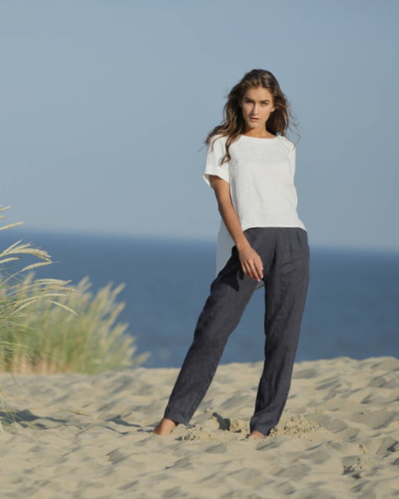 Linen blouse CHARLOTTE. Loose fitting casual blouse, tunic. Short sleeve tank top. Linen smock with sleeves. Tunic blouse. image 5