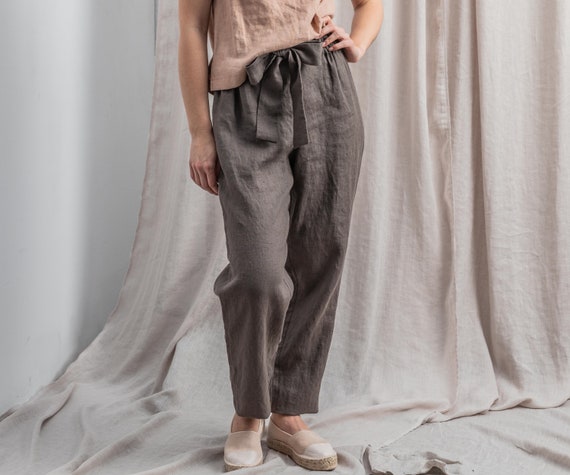 Linen Pants for Woman. Summer Pants. High Waisted Tapered Woman's Trousers  With Elastic Waistband and the Bow. Available in 47 Colors -  Canada