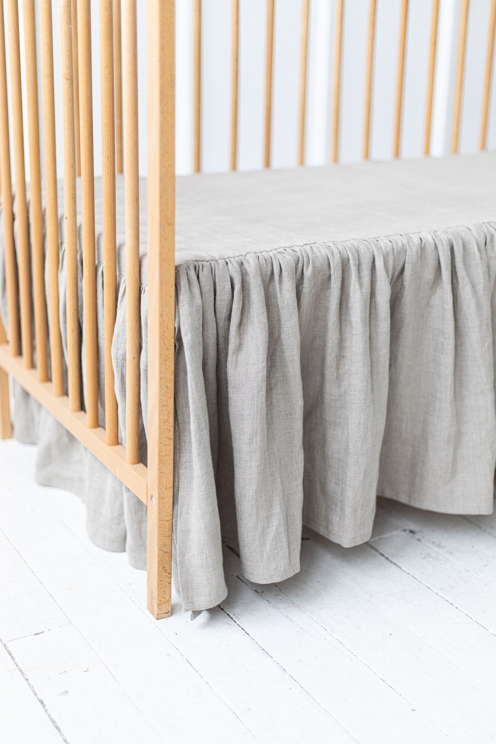 Linen Ruffled Crib Skirt for Boy or Girl.baby Bed Crib Skirt. Crib Dust