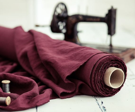 Linen fabric. Burgundy linen. Medium weight linen. Baltic linen fabric. Flax linen fabric. Prewashed soft linen fabric by meter or yard.