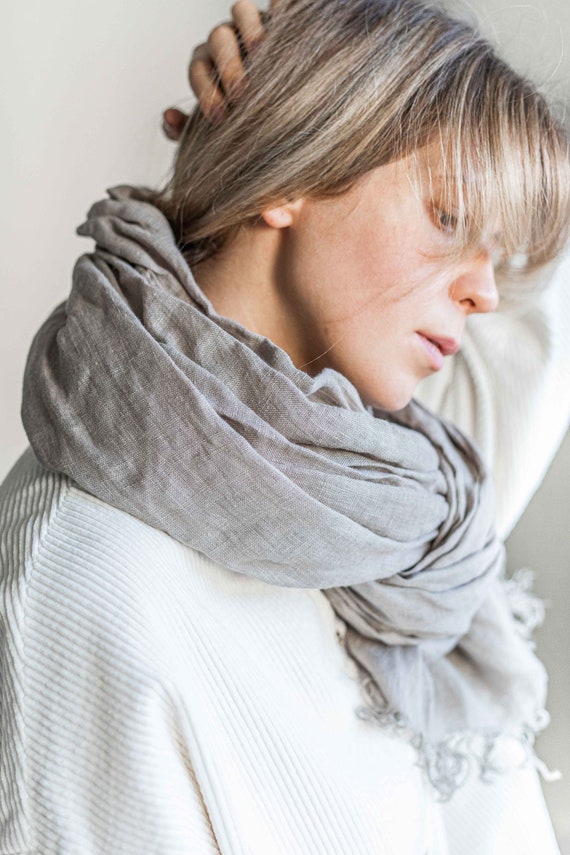 Washed light weight linen scarf. Handmade soft and thin linen shawl. Holiday  gift idea.
