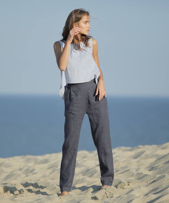 Linen pants / Comfortable eco friendly straight summer linen pants with pockets / Casual women long trousers.