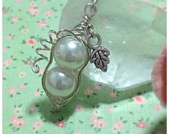Pea pod Necklace, Two Peas In A Pod Necklace, Ivory, Peapod Jewellery, peas-in-a-pod, Peapod, Family, New Mum, Brother, Sister, Children,