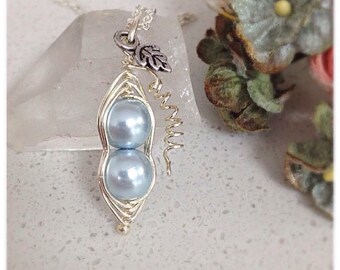 2 Peas In A Pod, Blue Peapod Jewellery, Silver Pea Pod, Mom Jewelry, Mothers Day Gift, Mothers Necklace, Best Friend Necklace, Pea Pod,
