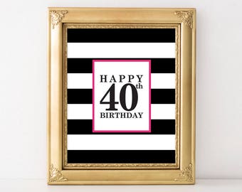 40th Birthday Decoration for Women, Birthday Party Poster, Happy 40th Birthday Sign, Printable 40th birthday decor, Digital Print
