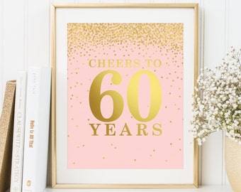 Cheers to 60 Years, 60th birthday decor, 60th birthday sign, Birthday party decorations, Birthday Printable Banner, 60th birthday poster