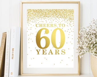 Cheers to 60 Years, 60th birthday decor, 60th birthday sign, Birthday party decorations, Birthday Printable Banner, Birthday Decor Poster