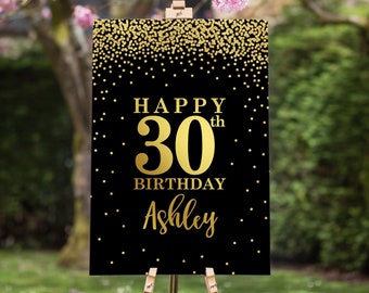 Birthday Welcome Sign Printable, Any Age, Gold Confetti, Custom Birthday Sign, Personalized Birthday Poster, Birthday Party Decoration