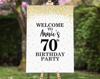 Custom Happy Birthday Sign Printable, Rush Order Done in 24 Hours, Birthday Sign Personalized, Digital Party Sign, Welcome Sign Black & Gold