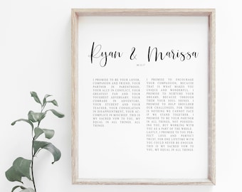 Custom calligraphy wedding vows, his and her vows printable, Personalized gift for first anniversary, Marriage vows, Valentines Day Gift