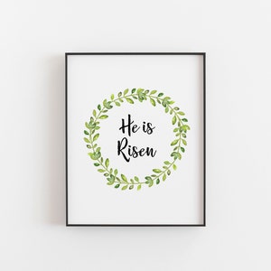 Easter Decoration, He Is Risen Watercolor Wreath, Easter Printable, Home Decor, Spring Wall Art, Easter Quote, He is Risen print image 3