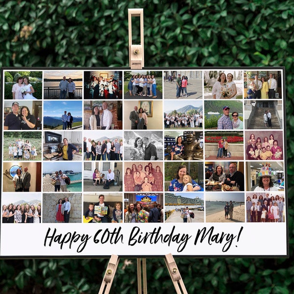 60th Birthday Photo Collage Sign, Photo Birthday Sign, Digital Photo Collage Birthday Sign, Photo Collage Gift, Birthday Picture Display