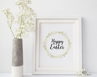 Happy Easter Printable Wall Art, Easter Art Print, Spring Printable, Easter Watercolor, Easter Wall Decoration, Easter Sign Decor