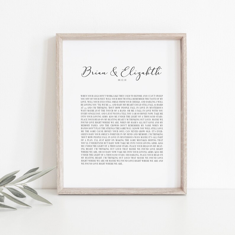 Song Lyrics Wall Art Wedding Gift Art Personalized Poster Etsy