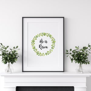 Easter Decoration, He Is Risen Watercolor Wreath, Easter Printable, Home Decor, Spring Wall Art, Easter Quote, He is Risen print image 7