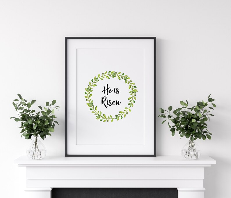 Easter Decoration, He Is Risen Watercolor Wreath, Easter Printable, Home Decor, Spring Wall Art, Easter Quote, He is Risen print image 7