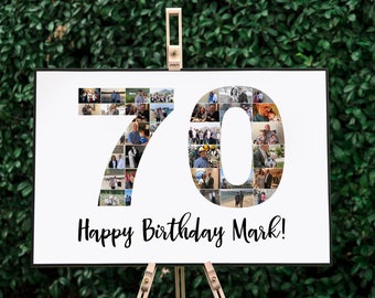 70th Birthday Collage Sign, Personalized 70th Birthday Poster, Any Age Photo Collage, Birthday Decoration, 70th Birthday Decor for Men