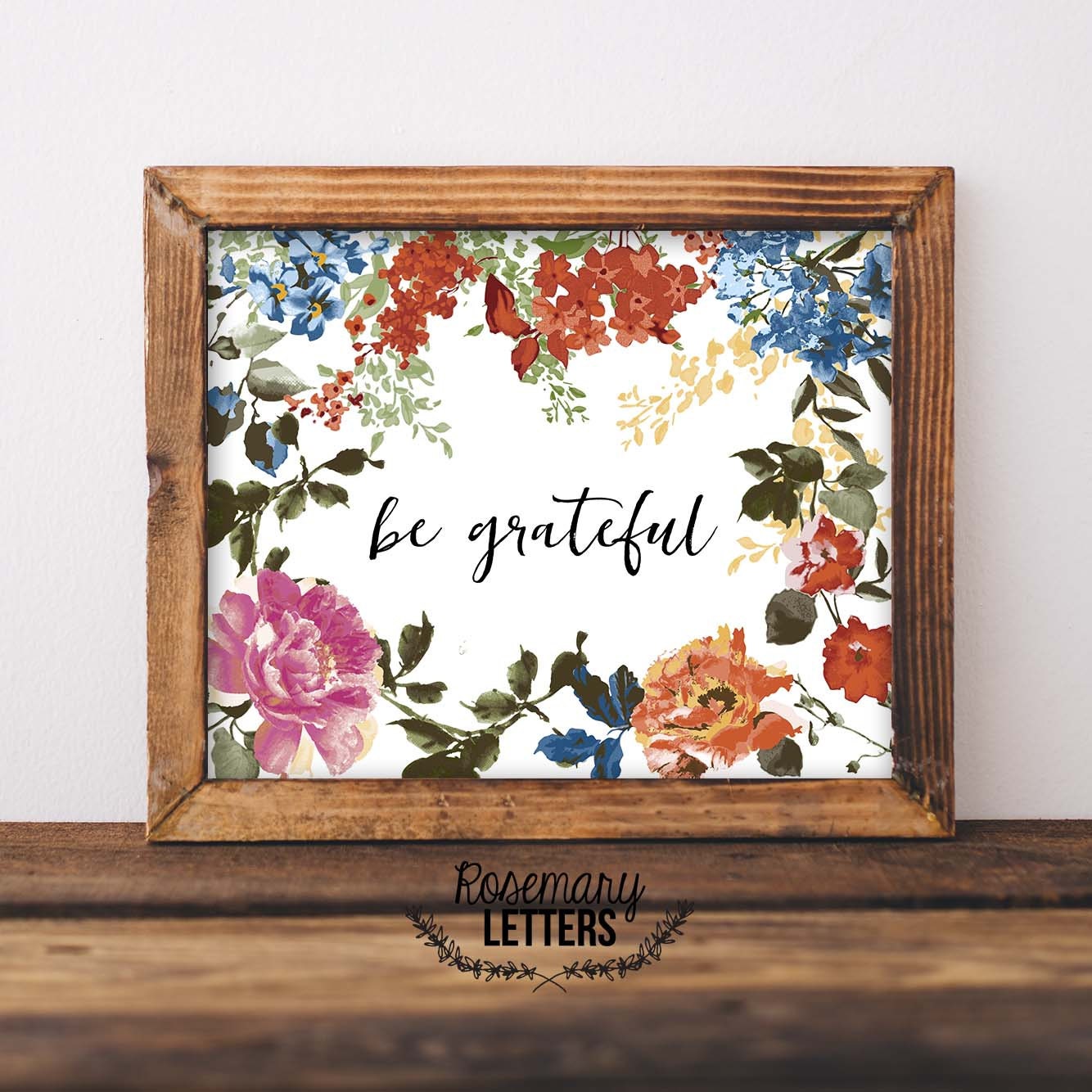 Be Grateful Printable Gratitude Sign Printable Wall Art | Etsy