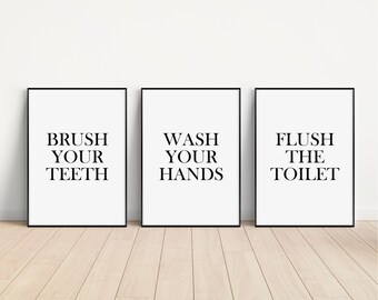 Bathroom Decor, Bathroom Rules Sign, Wash Your Hands, Flush the Toilet, Brush Your Teeth Sign, Kids Bathroom Prints, Bathroom Printable