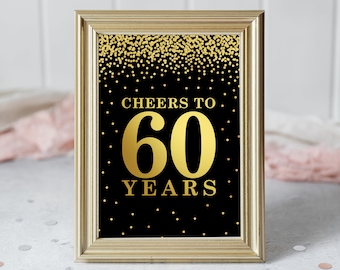 60th birthday, Cheers to 60 Years, 60th birthday decor, Birthday Poster, Birthday sign, gold foil poster, Banner print, Instant Download