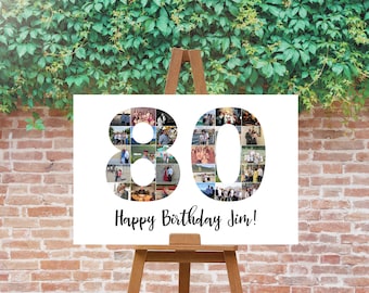 Eightieth Birthday Welcome Sign Printable, Personalized 80th Birthday Poster, Any Age Photo Collage, Birthday Decoration, Digital Printable