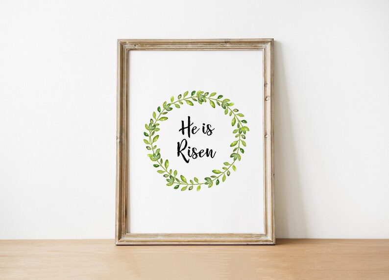 Easter Decoration, He Is Risen Watercolor Wreath, Easter Printable, Home Decor, Spring Wall Art, Easter Quote, He is Risen print image 1