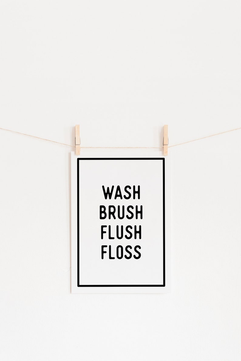 Printable Wash Brush Floss Flush Signs Funny Bathroom Signs | Etsy