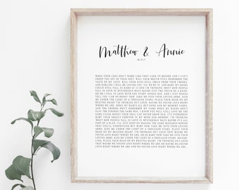 Song lyrics Wall Art, Wedding Gift, Personalized Poster, Wedding Vows Printable, Custom Text, Custom Poem, Anniversary Gift, Valentines Gift