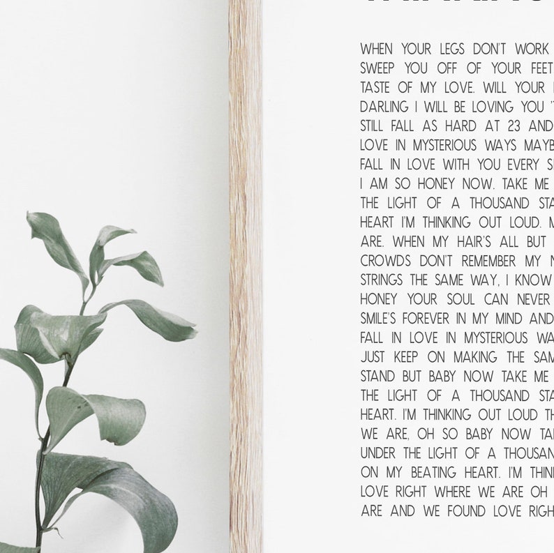 Custom Song Lyrics Wall Art Song Lyrics Printable Poster Etsy