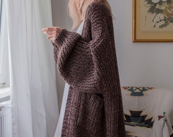 Rib-knit Cardigan with Pockets. Maxi Coat with Long Sleeves. Chunky Knit. Oversized Ribbed Sweater