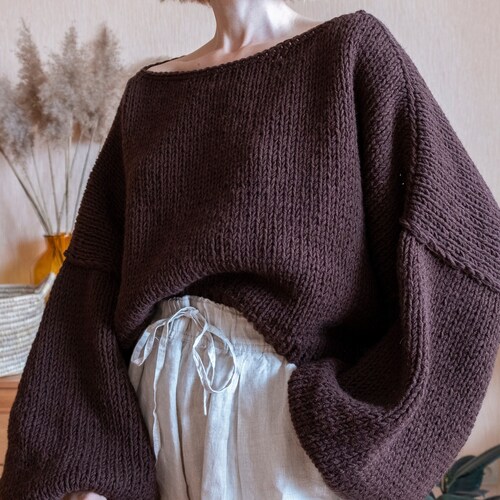 Chunky Knit Striped Sweater with Balloon Sleeves main image 0