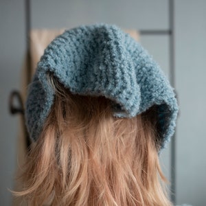 Hand Knitted Triangle Head Scarf. Warm Knitted Head Bandana. Alpaca Boucle Winter Kerchief. Wool Head Accessory. image 6