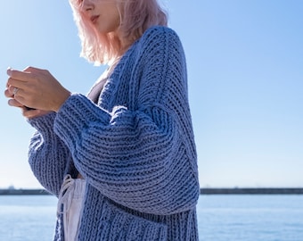 Rib-knit Cardigan with Pockets. Maxi Coat with Long Sleeves. Lounge Chunky Knit. Oversized Ribbed Sweater